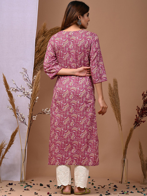 Rimeline Ethnic Motifs Printed Pure Cotton Straight Kurta - Image 5