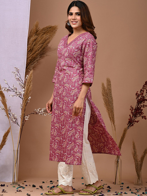 Rimeline Ethnic Motifs Printed Pure Cotton Straight Kurta - Image 6