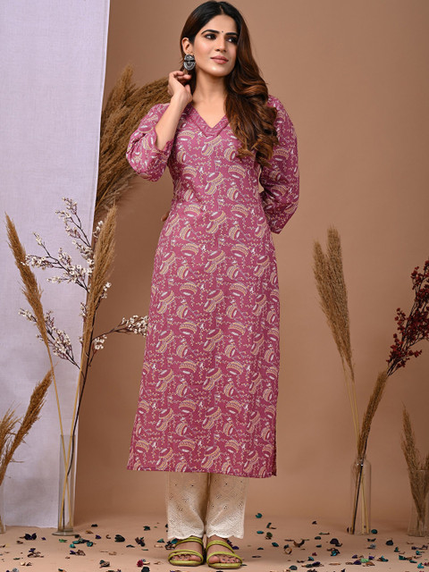 Rimeline Ethnic Motifs Printed Pure Cotton Straight Kurta - Image 2