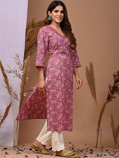 Rimeline Ethnic Motifs Printed Pure Cotton Straight Kurta - Image 4