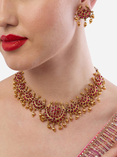 Zaveri Pearls Gold-Plated Kundan-Studded & Beaded Jewellery Set