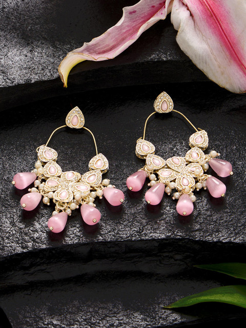 Zaveri Pearls Gold-Plated Austrian Diamond Stone Studded & Beaded Drop Earrings