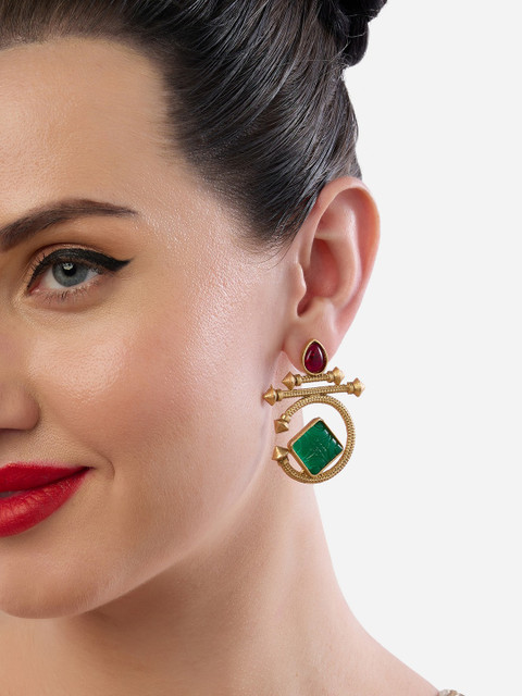 Zaveri Pearls Gold-Plated Stone Studded Contemporary Drop Earrings - Image 2