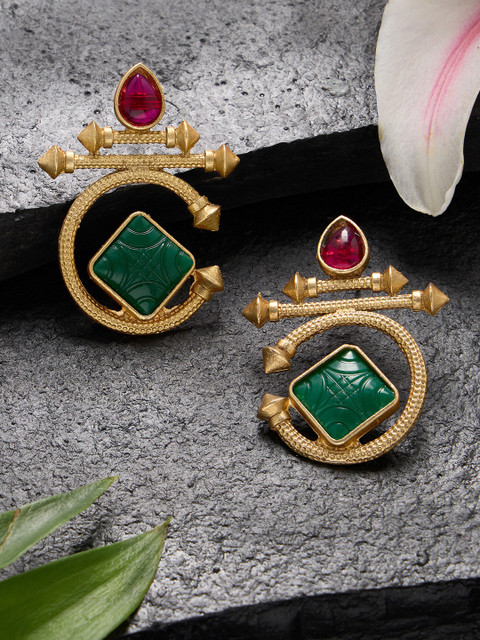 Zaveri Pearls Gold-Plated Stone Studded Contemporary Drop Earrings