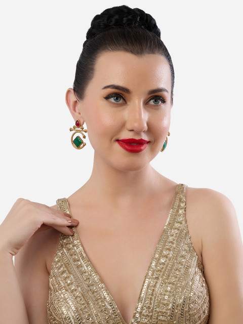 Zaveri Pearls Gold-Plated Stone Studded Contemporary Drop Earrings - Image 4