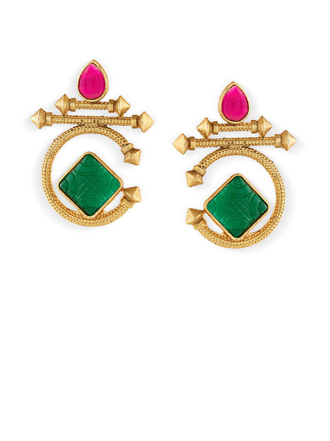 Zaveri Pearls Gold-Plated Stone Studded Contemporary Drop Earrings - Image 3