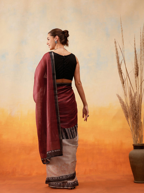 Silk Land Abstract Printed Half & Half Ready to Wear Tussar Saree - Image 3