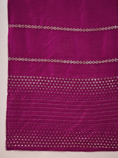 Sangria Floral Embroidered Thread Work Straight Kurta With Trousers & Dupatta - Image 4