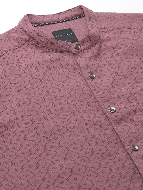 VASTRADO Men Classic Band Collar Textured Slim Fit Casual Shirt - Image 3