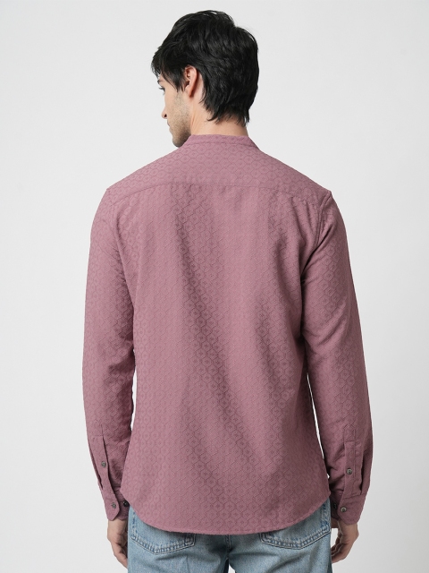 VASTRADO Men Classic Band Collar Textured Slim Fit Casual Shirt - Image 5