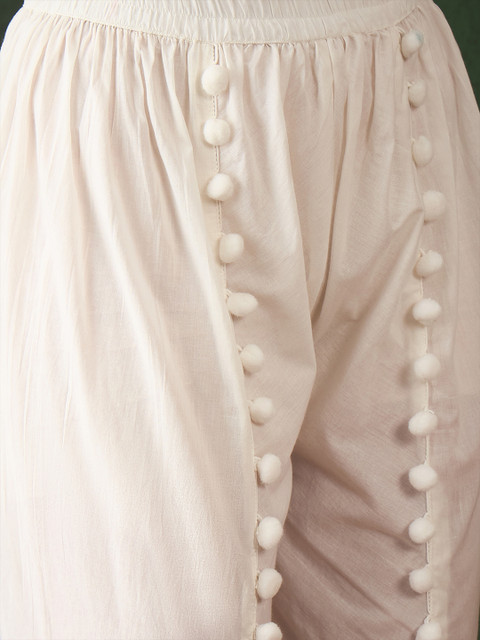 Sangria Pink Floral Printed Mirror Work Straight Kurti With Dhoti Pants & Dupatta - Image 3