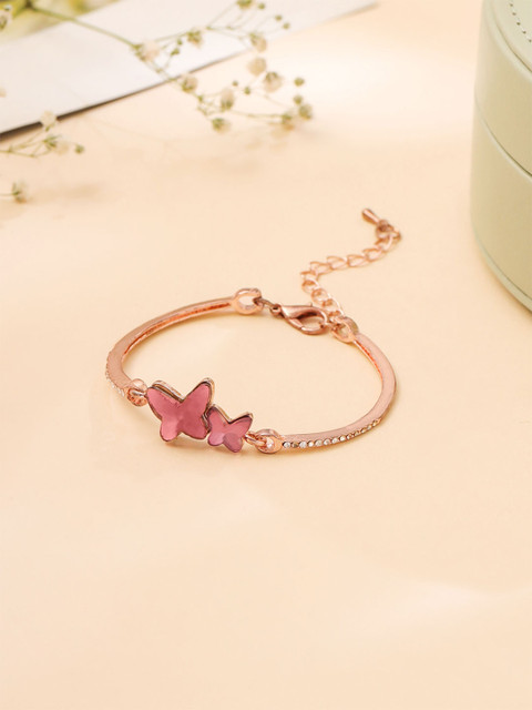 Yellow Chimes Rose Gold-Plated Cubic Zirconia Wraparound Bracelet