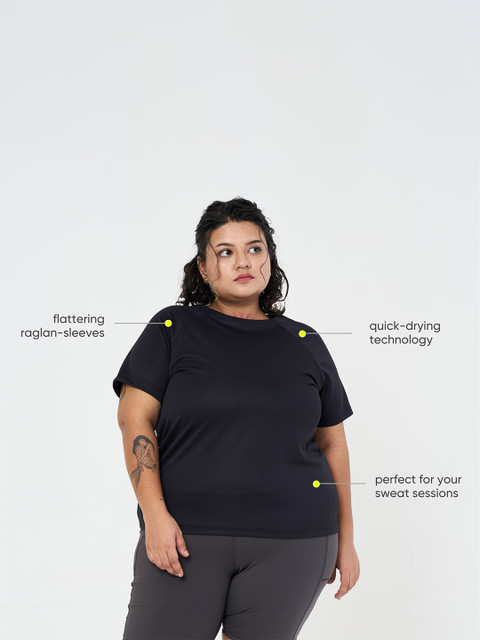 SPIRIT ANIMAL Women Plus Size Solid Round Neck Regular Fit Raglan Sleeves Tshirt - Image 4