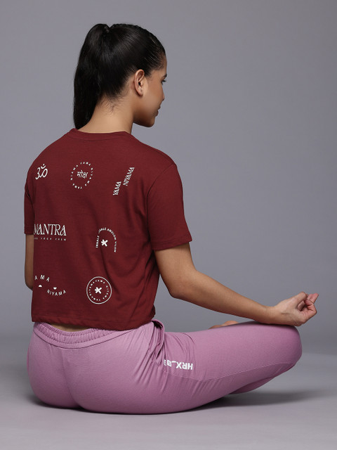 HRX by Hrithik Roshan Women Printed Pure Cotton Yoga Crop T-shirt