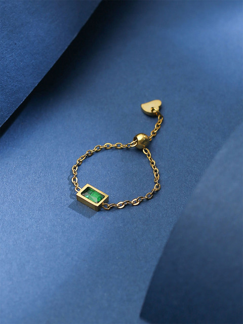 Yellow Chimes Gold-Plated Stainless Steel Stone-Studded Adjustable Finger Ring