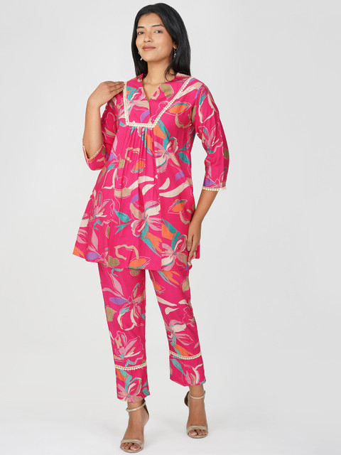 Bindigasm Floral Printed V-Neck Tunic With Trousers - Image 4