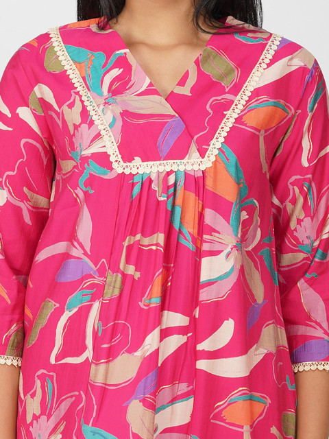 Bindigasm Floral Printed V-Neck Tunic With Trousers - Image 2