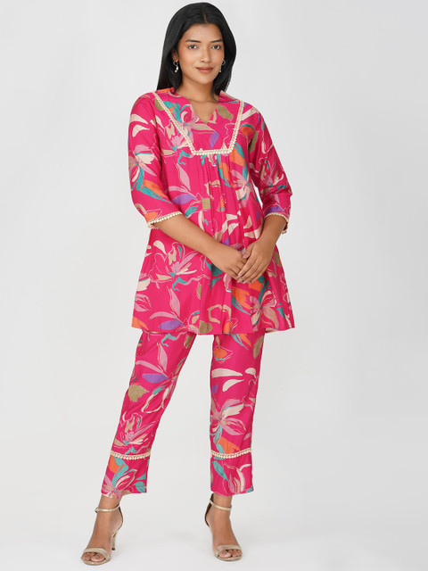 Bindigasm Floral Printed V-Neck Tunic With Trousers - Image 3