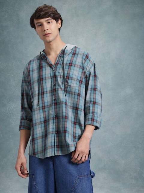 The Roadster Life Co. Men Checked Pure Cotton Relaxed Fit Hooded Casual Shirt - Image 3
