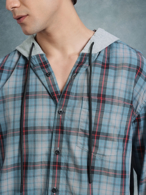 The Roadster Life Co. Men Checked Pure Cotton Relaxed Fit Hooded Casual Shirt - Image 2