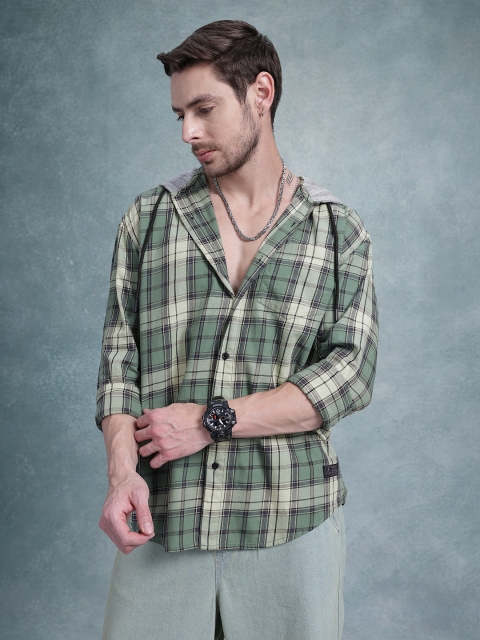 The Roadster Life Co. Tartan Checks Pure Cotton Hooded Relaxed Fit Shirt - Image 4