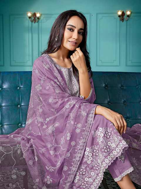 Royal Export Ethnic Motifs Embroidered Thread Work Kurta with Trouser & Dupatta