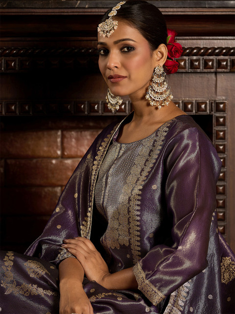 Indo Era Women Ethnic Motifs Jacquard Zari Kurta with Trousers & With Dupatta