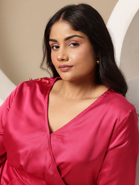 Sztori Plus Size Satin Wrap Dress - Image 2