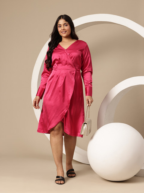 Sztori Plus Size Satin Wrap Dress - Image 3