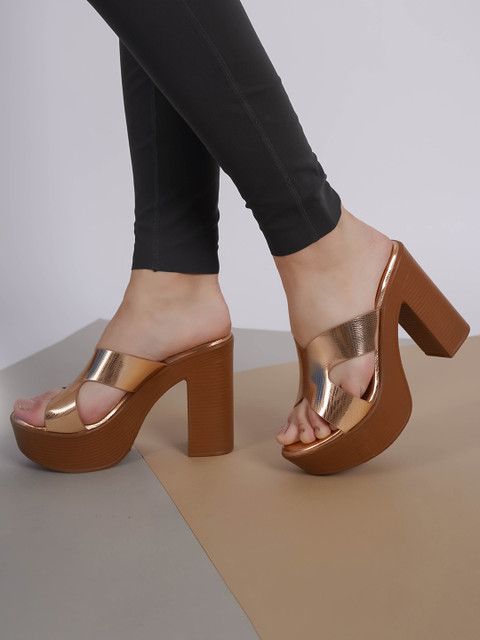 Shezone Women Round Toe Open Back Block Heels Sandals