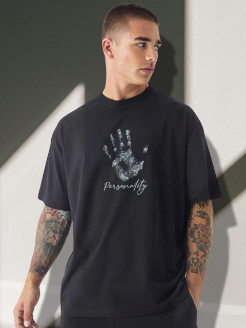 PRONK Men Graphic Printed Round Neck Cotton Oversized T-shirt - Image 3