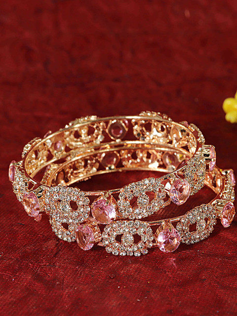 LAVAZZA Set Of 2 Gold-Plated CZ & Amercian Diamond-Studded Kada Bangles