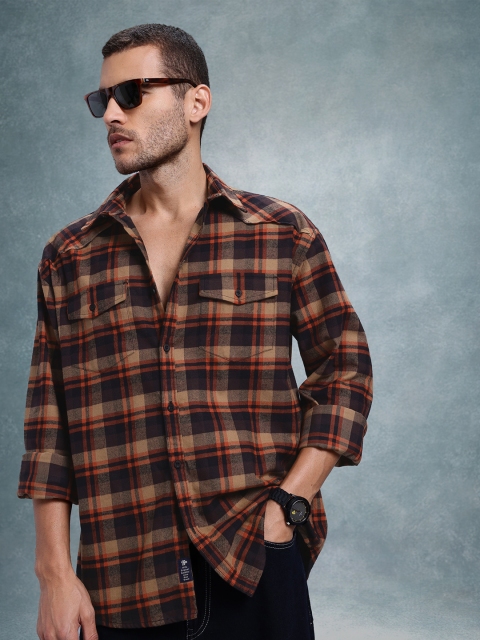 The Roadster Life Co. Men Checked Pure Cotton Relaxed Fit Shirt