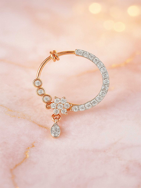 Adwitiya Collection Rose Gold-Plated Cubic Zirconia Studded Enamelled Ring Nosepin