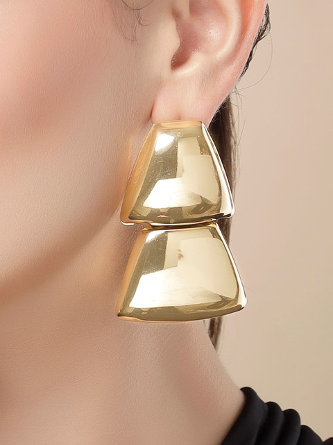 Bohey by KARATCART Gold Plated Geometrical Shaped Drop Earrings