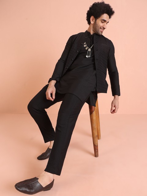 Kisah Men Ethnic Motifs Mandarin Collar Woven Design Nehru Jacket - Image 6