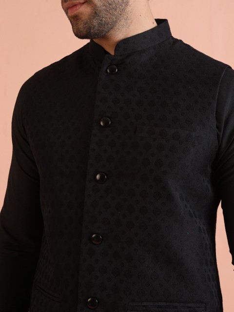 Kisah Men Ethnic Motifs Mandarin Collar Woven Design Nehru Jacket - Image 2
