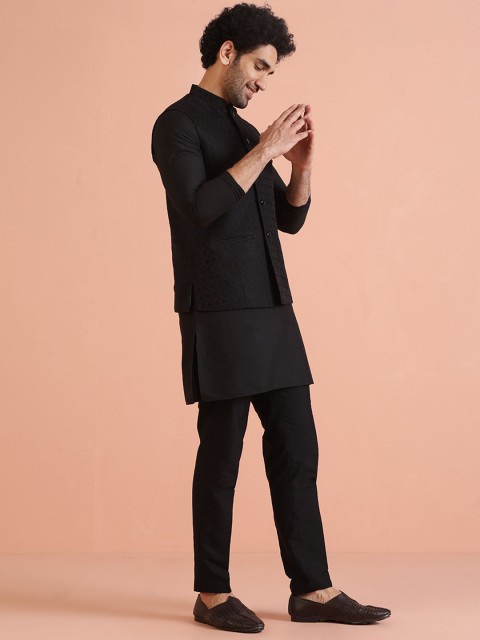 Kisah Men Ethnic Motifs Mandarin Collar Woven Design Nehru Jacket - Image 3