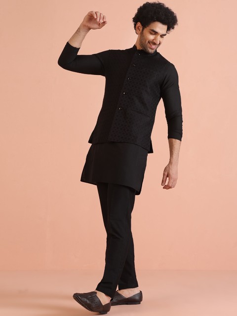 Kisah Men Ethnic Motifs Mandarin Collar Woven Design Nehru Jacket - Image 4