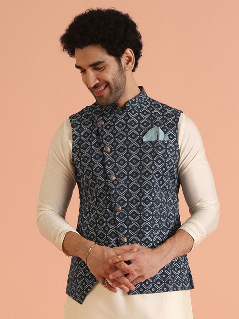 Kisah Men Mandarin Collar Printed Nehru Jacket
