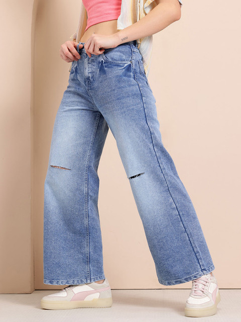 Mast & Harbour Women Wide Leg Ripped Jeans