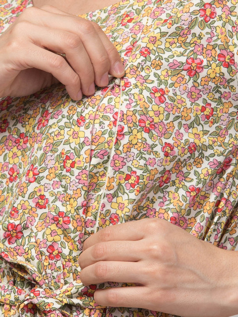 Zuvino Floral Printed Puff Sleeve Cotton Maternity Fit & Flare Midi Dress - Image 2