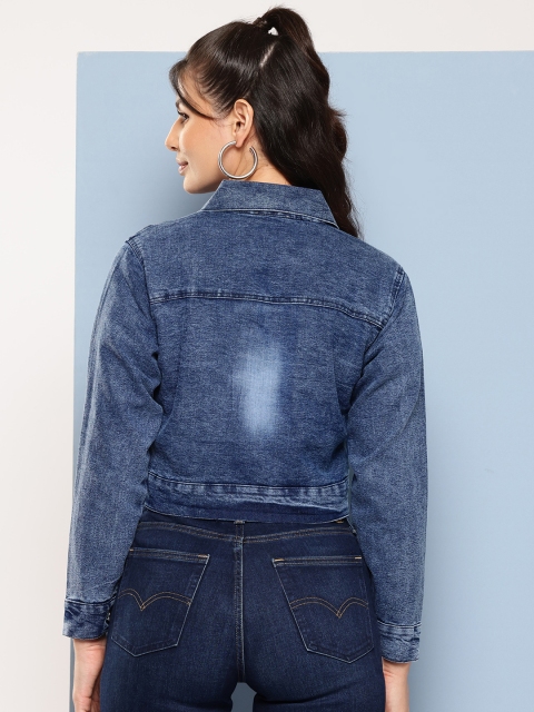 Aarika Washed Beads Studded Cropped Denim Jacket - Image 4