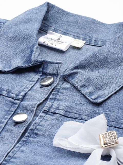 Aarika Washed Cropped Denim Jacket with Bow Detail - Image 2