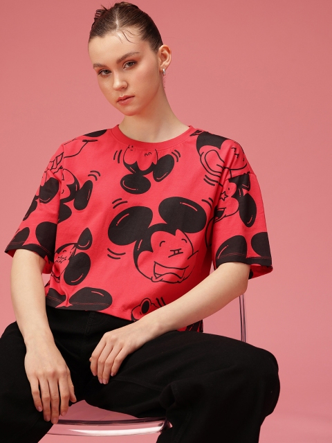 DressBerry Mickey Mouse Printed Drop-Shoulder Sleeves Relaxed Fit Pure Cotton T-shirt