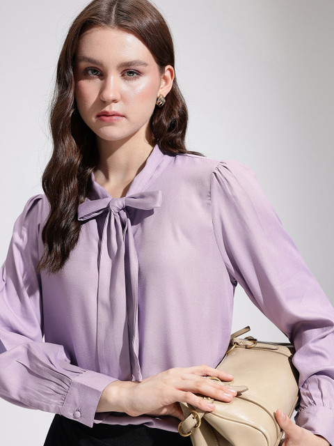 her by invictus Tie-Up Neck Puff Sleeve Top