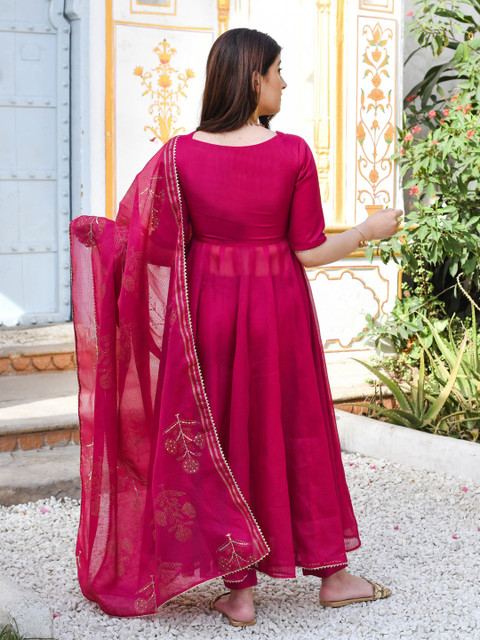 GoSriKi Thread Work Anarkali Kurta With Trouser & Dupatta - Image 5