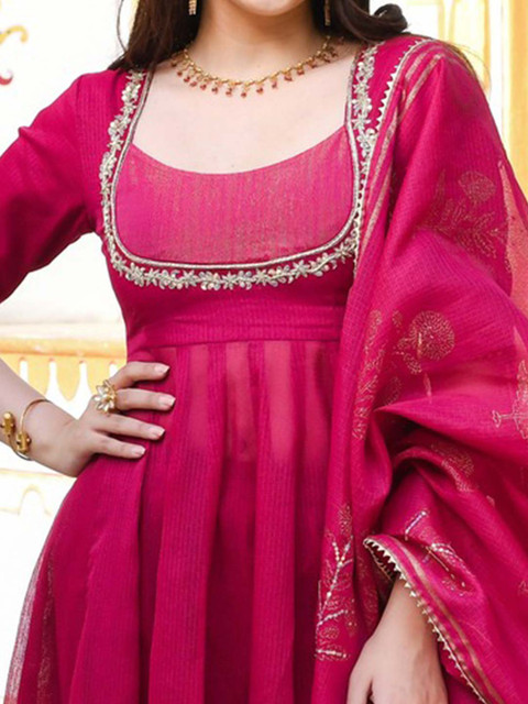 GoSriKi Thread Work Anarkali Kurta With Trouser & Dupatta - Image 2