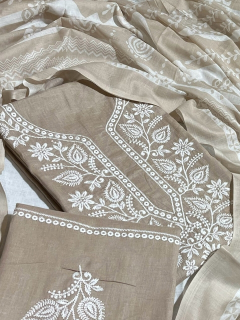 SALWAR STUDIO Floral Embroidered Pure Cotton Unstitched Dress Material