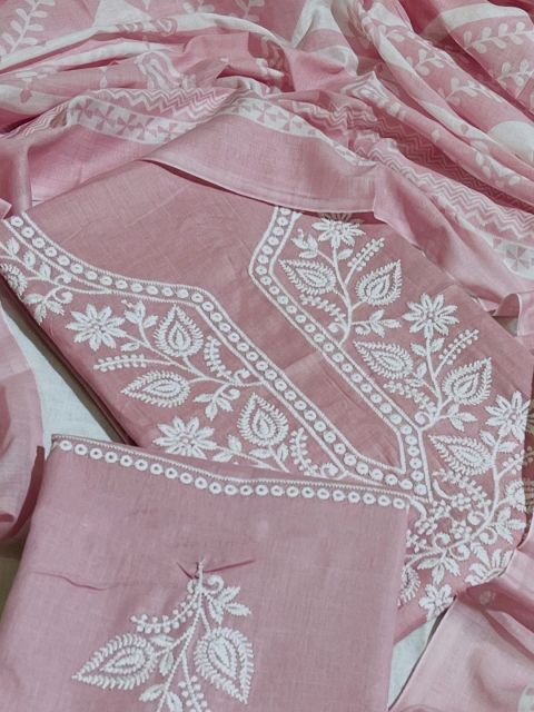 SALWAR STUDIO Floral Embroidered Pure Cotton Unstitched Dress Material